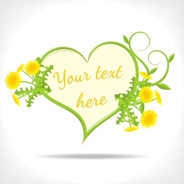 Fond floral avec coeur vert et pissenlit — Image vectorielle