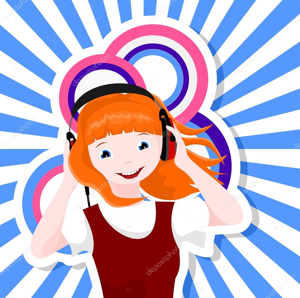 Girl with headphones — Stock Vector © anikakodydkova 12101622