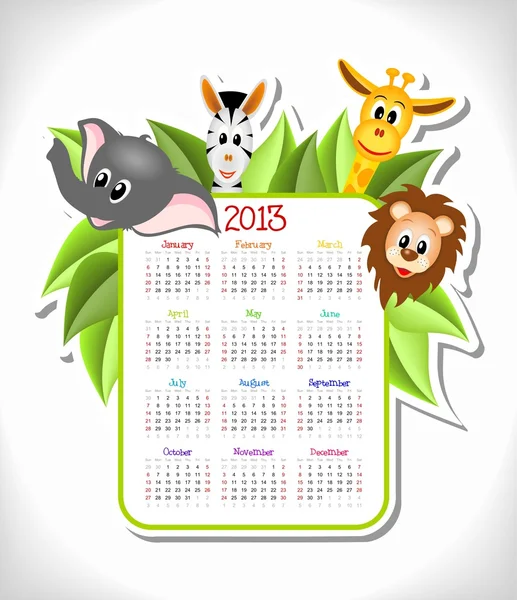 Kalendář 2013 se zvířaty — Stockový vektor