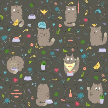 Seamless Pattern - Cats With Foods clipart