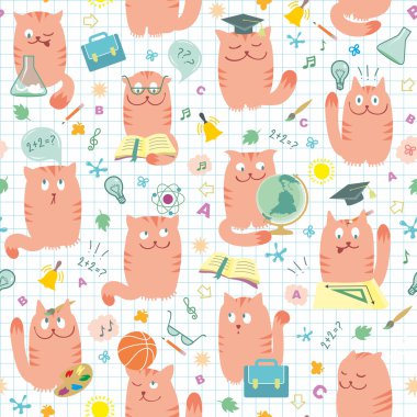 Seamless Pattern - Pink Cats And School