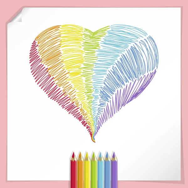 Rainbow Heart With Colour Pencils Telifsiz Stok Vektörler