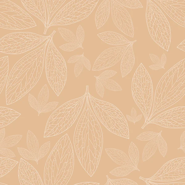 Seamless pattern of leaves on a beige background — Stock Vector