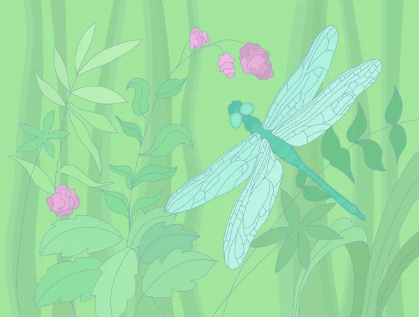 Illustration estivale avec une libellule — Image vectorielle