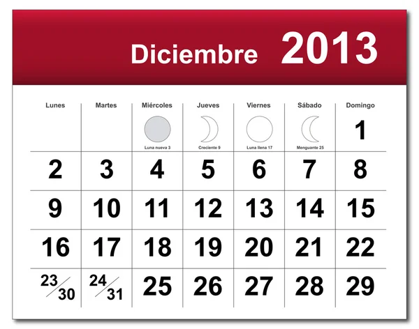 Versão espanhola do calendário de dezembro de 2013 —  Vetores de Stock