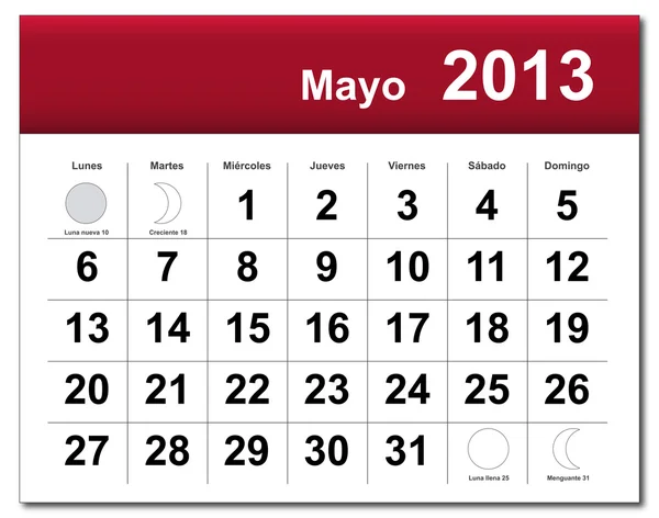 Versão espanhola do calendário de maio de 2013 — Vetor de Stock