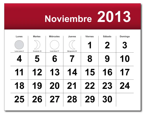 スペイン語版 2013 年 11 月のカレンダー — ストックベクタ