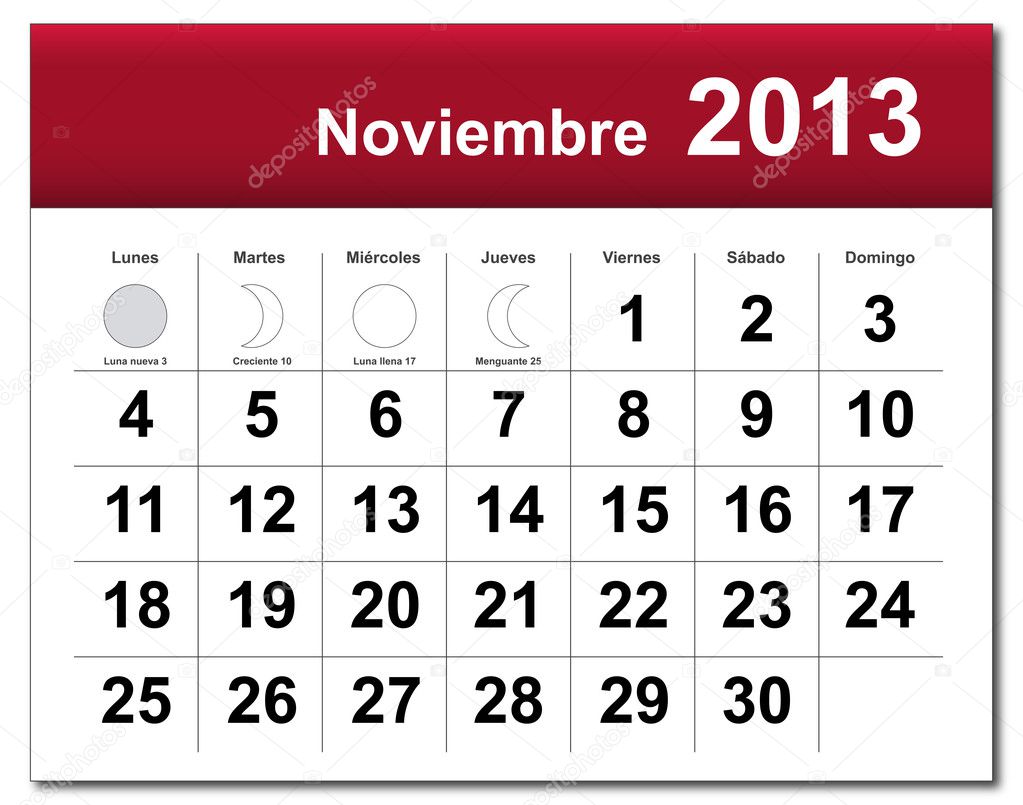 Spanish version of November 2013 calendar