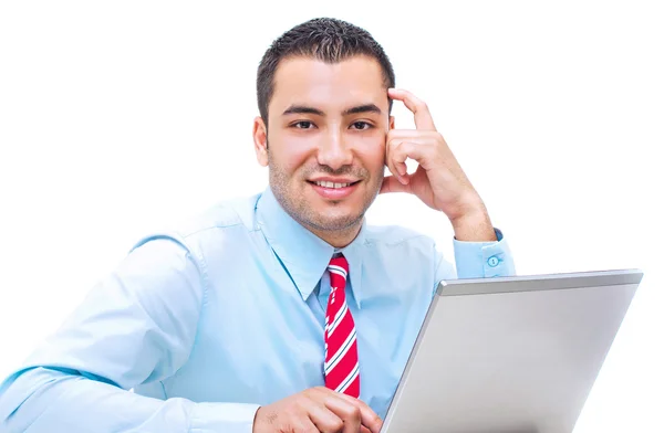 Bonito homem de negócios com laptop. estúdio tiro — Fotografia de Stock