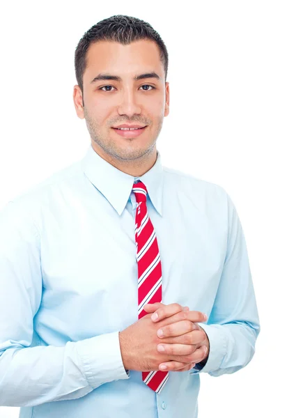 Πορτρέτο του ένα χαμογελαστό ευτυχής επιχειρηματίας, απομονωθεί σε λευκό — Φωτογραφία Αρχείου