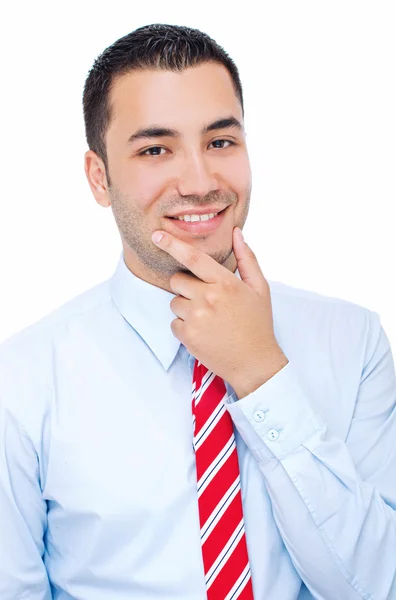 Porträt eines lächelnden, glücklichen Geschäftsmannes, isoliert auf weiß — Stockfoto
