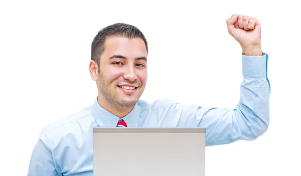 Πορτρέτο του ένας νεαρός άνδρας ενθουσιασμένος που γιορτάζει την επιτυχία — Φωτογραφία Αρχείου