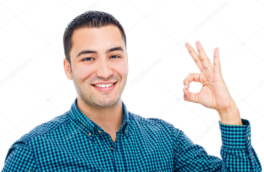 Happy smiling businessman with thumbs up gesture, isolated on wh