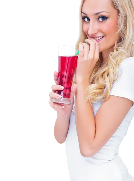 Young woman drinking lemonade, studio-shot — Stock Photo, Image