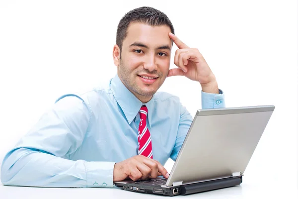 Handsome businessman with laptop. studio shot — Stock Photo, Image