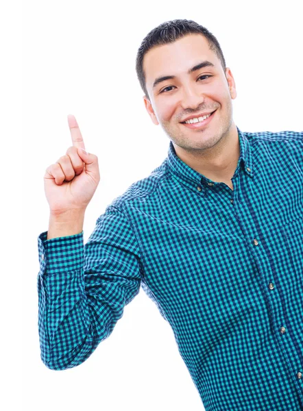 Businessman with finger pointing up, isolated — Stock Photo, Image