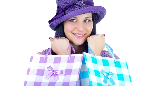 Women with shopping bags, isolated-studio shot — Stock Photo, Image