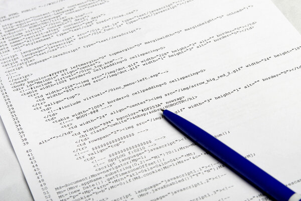 Web code document with pen