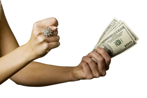 Una foto de dinero en la mano de la mujer —  Fotos de Stock