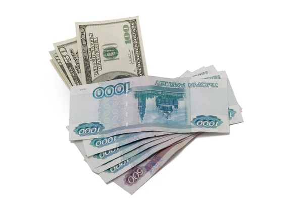 stock image Rubles and dollar banknotes