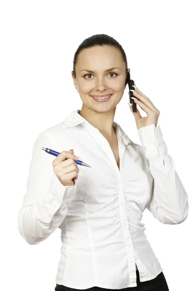 Ett foto av framgångsrik affärskvinna med telefon — Stockfoto