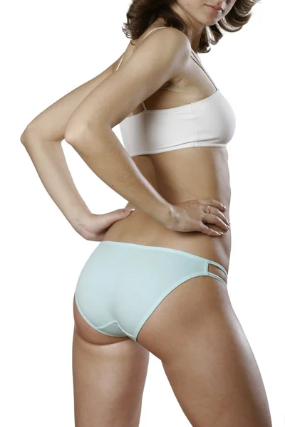 Uma foto de lingerie branca da jovem mulher — Fotografia de Stock
