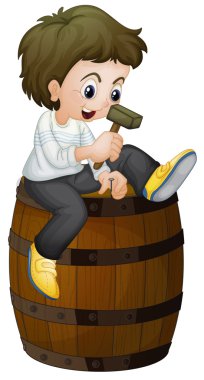 Boy on a barrel clipart