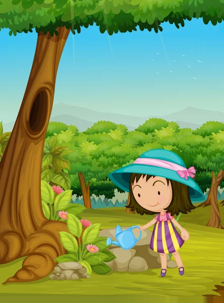 女孩浇水花园 — 图库矢量图片