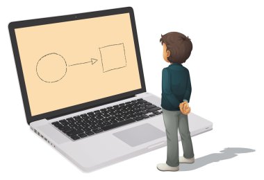 Standing next to computer clipart