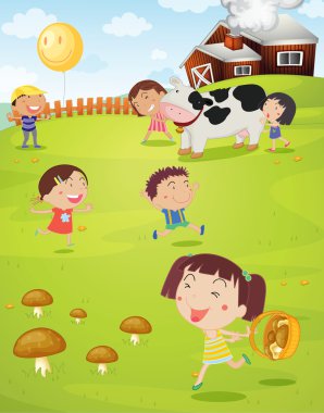 kids playing on green lawn clipart