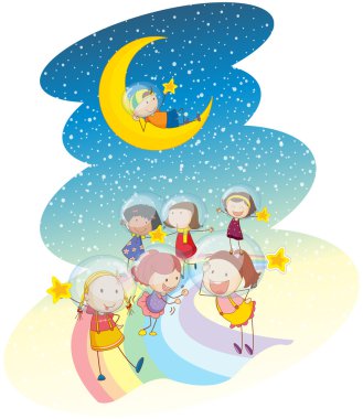 kids playing on rainbow clipart