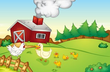 farm house and birds clipart