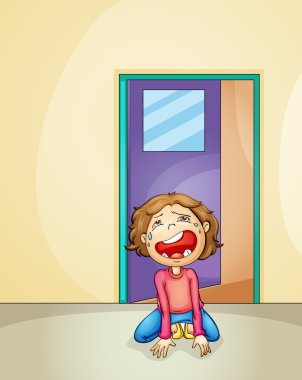 boy crying alone at home clipart