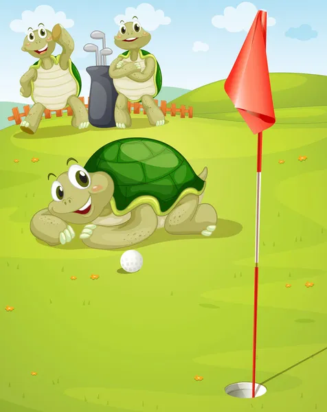 Golf oynarken kaplumbağa — Stok Vektör