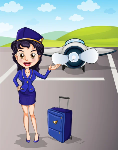 Aircraft and girl with luggage — Stock Vector