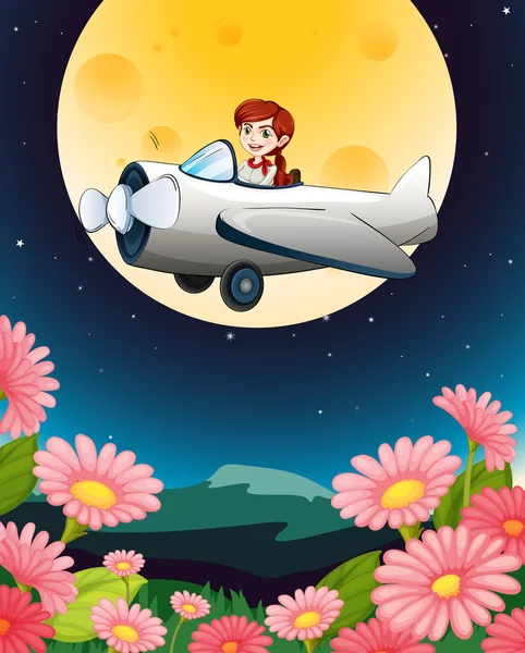 A girl flying plane — Stock Vector