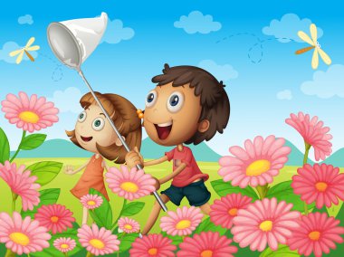 kids catching flies clipart