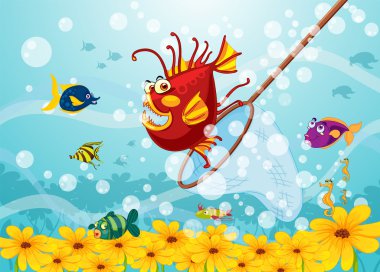 monster fish in water clipart