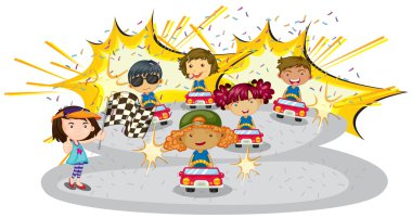 kids driving cars clipart