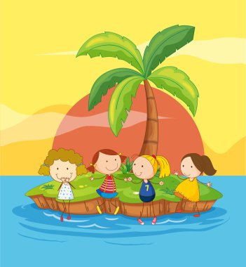 Kids on an island clipart