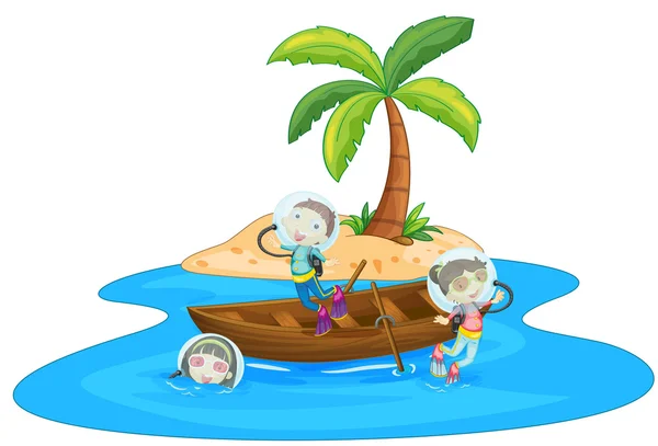 男孩和女孩在划船 — 图库矢量图片
