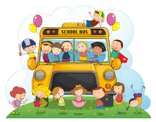 Crianças com ônibus escolar —  Vetores de Stock