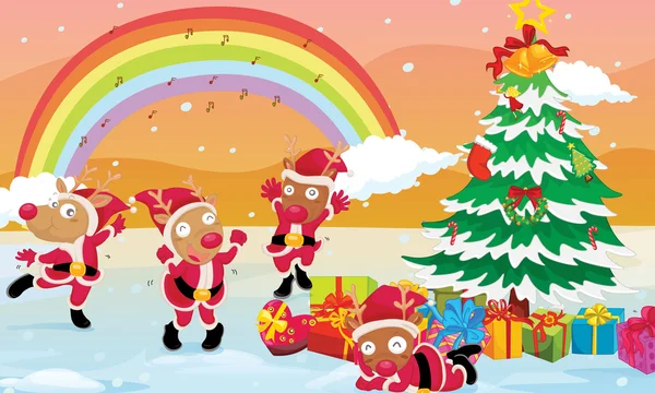 Reindeers celebrating christmas — Stock Vector