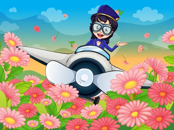 Bir kız uçan uçak — Stok Vektör