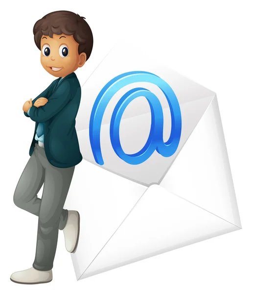 Un garçon avec enveloppe de courrier — Image vectorielle