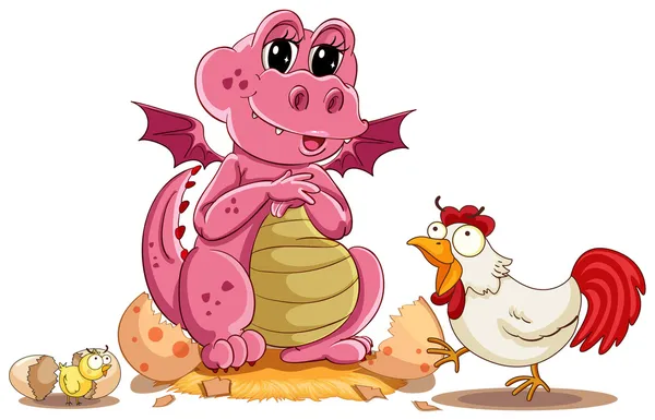 Κότα και το μωρό δεινόσαυρος — Διανυσματικό Αρχείο