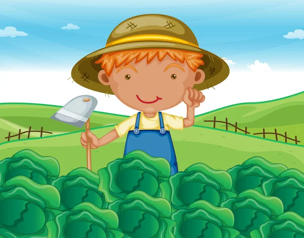 Çiftliklerde çalışan bir çocuk — Stok Vektör