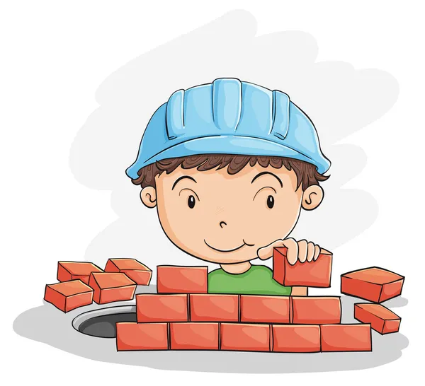 Chlapec budova stěna — Stockový vektor