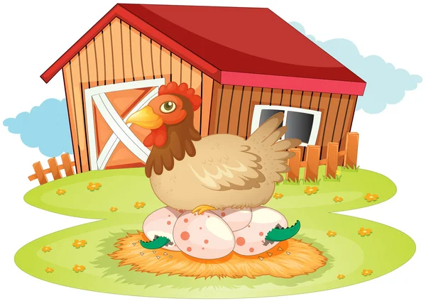 农场的房子和母鸡 — 图库矢量图片