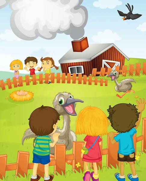 Kids at the farm — Stock Vector
